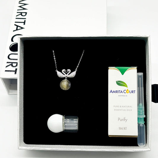Sterling Silver Twin Swan Aroma Necklace - Gold Purple | Energy & Healing | Diffuse on the go - UrbanNest Co