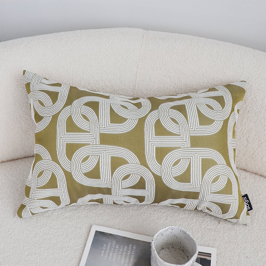 SOGA 35cm Artistic Olive Green White Geometric Pattern Throw Pillow - UrbanNest Co