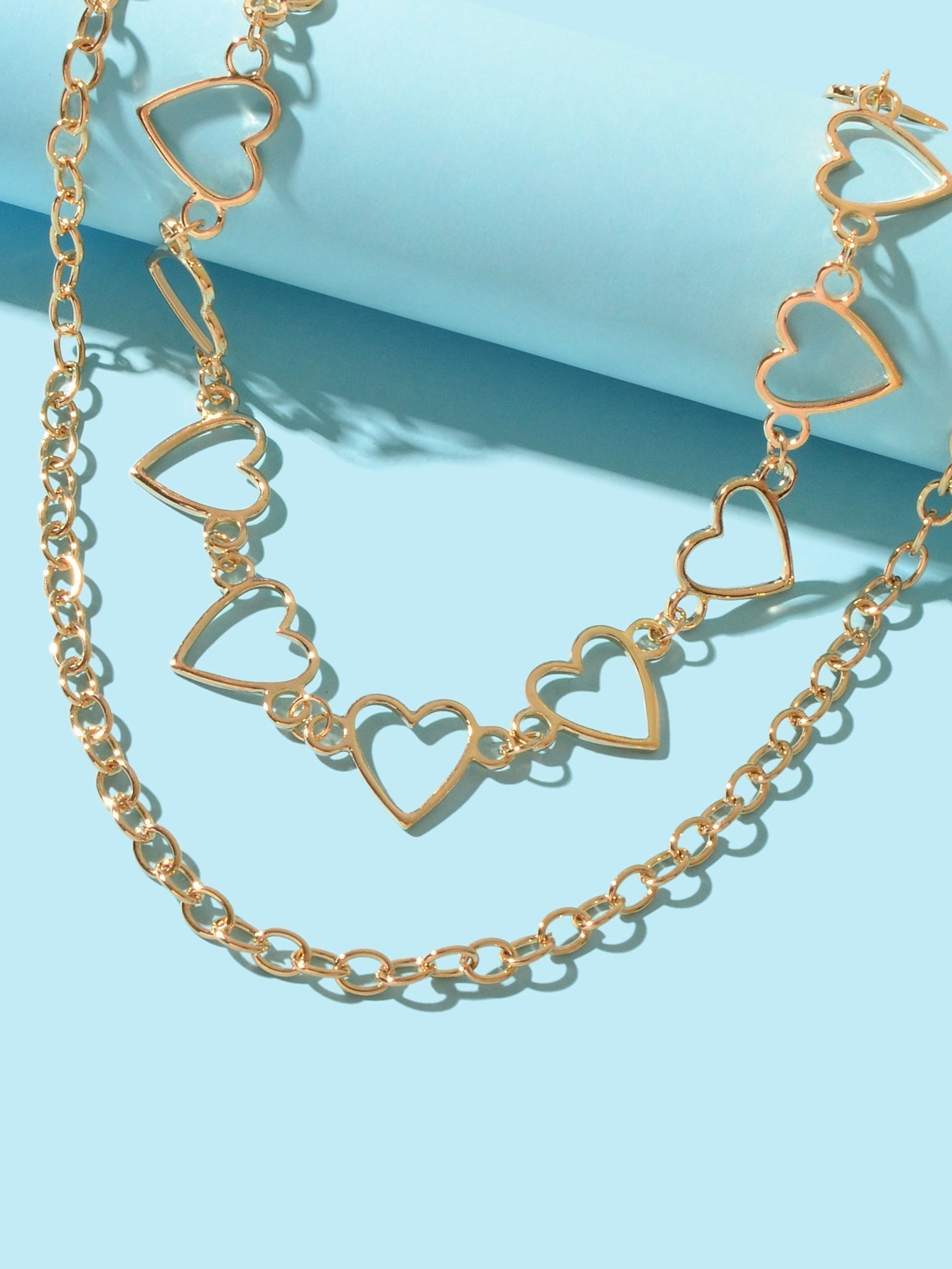 2pcs Gold Hollow out Heart Double layer Chain Clavicle Necklace Trendy Jewellery - UrbanNest Co