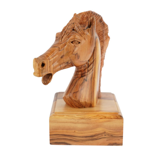 Handgeschnitzter Pferdekopf aus Olivenholz (klein) – Exklusive Holzskulptur aus Bethlehem (16 cm) - UrbanNest Co
