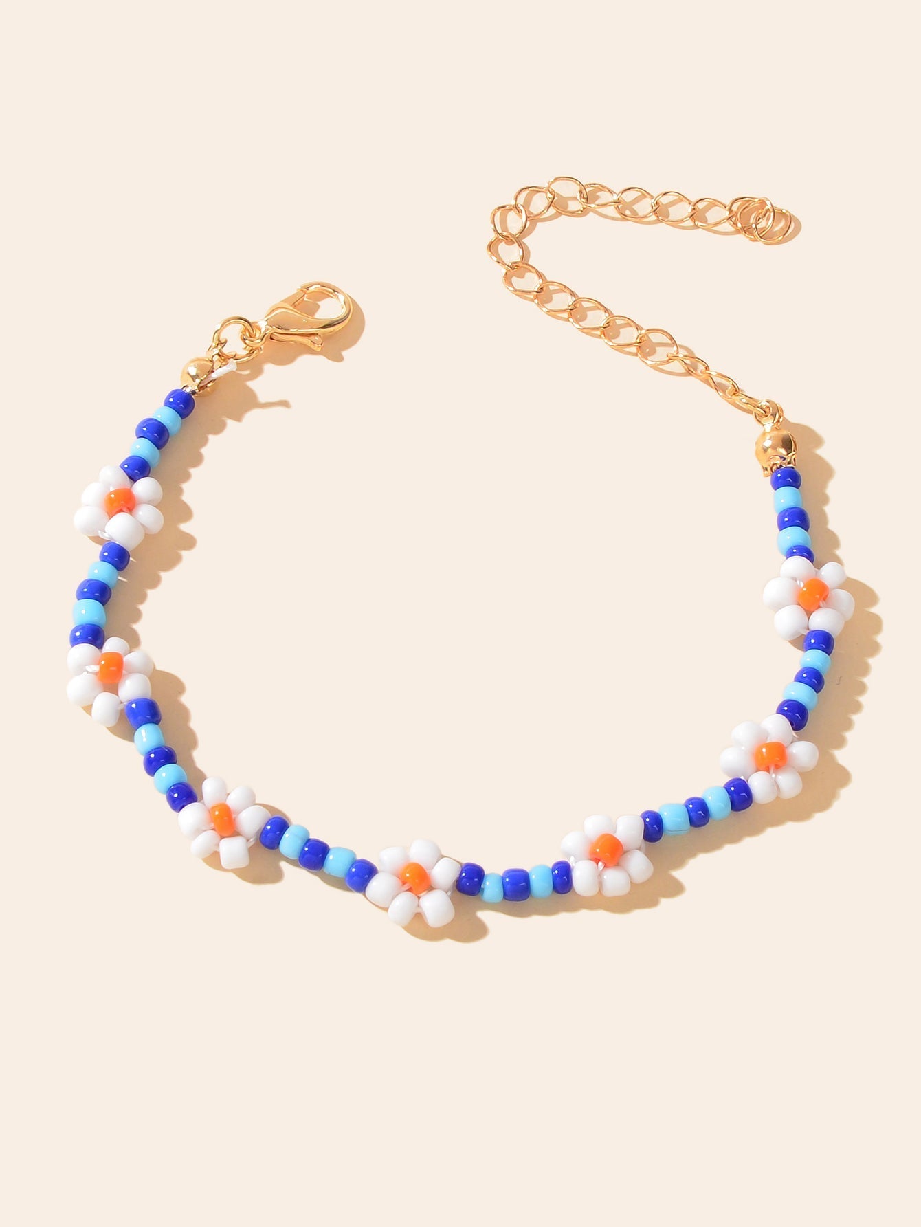 Bohemian Handmade Blue White Beaded Braided Flower Beach Anklet Foot Jewellery - UrbanNest Co
