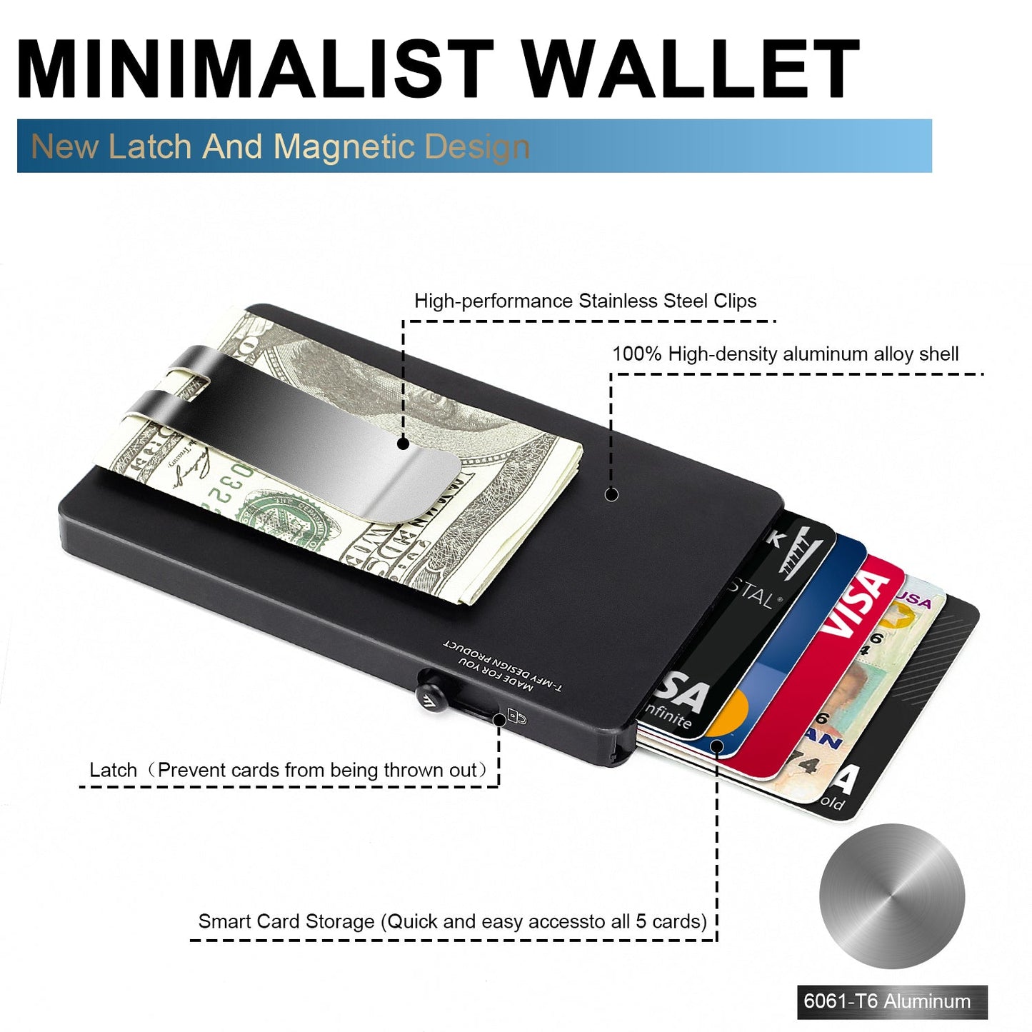 Minimalist Pop up Wallet with Money Clip, All Aluminum Slide Rfid Slim Card Holder - UrbanNest Co