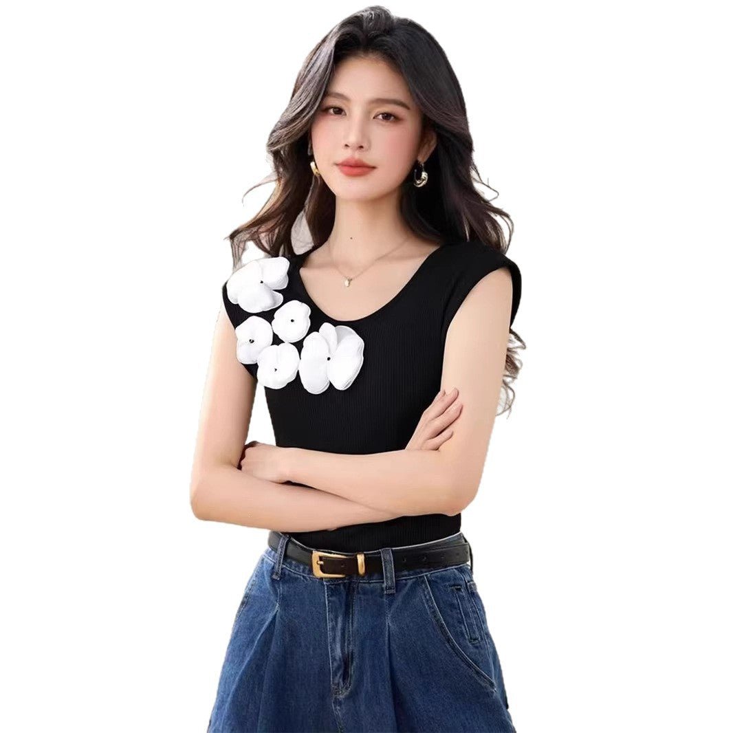 Soft Knit Vest for Women, Summer Fashionable Floral Embroidery Top, Stylish and Elegant Outerwear, Unique and Beautiful Blouse - UrbanNest Co