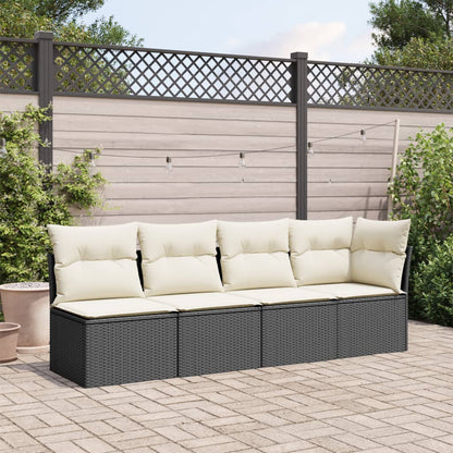 NNEVL Garden Sofa with Cushions 4 - Seater Black Poly Rattan - UrbanNest Co