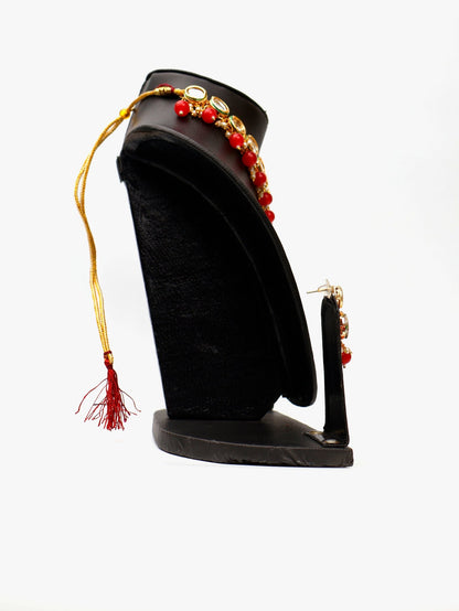 Kundan and Red Studs Necklace Set - UrbanNest Co