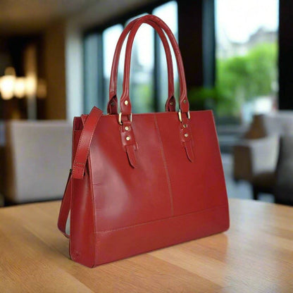 The Signature 17" Leather Laptop Bag, Red - UrbanNest Co