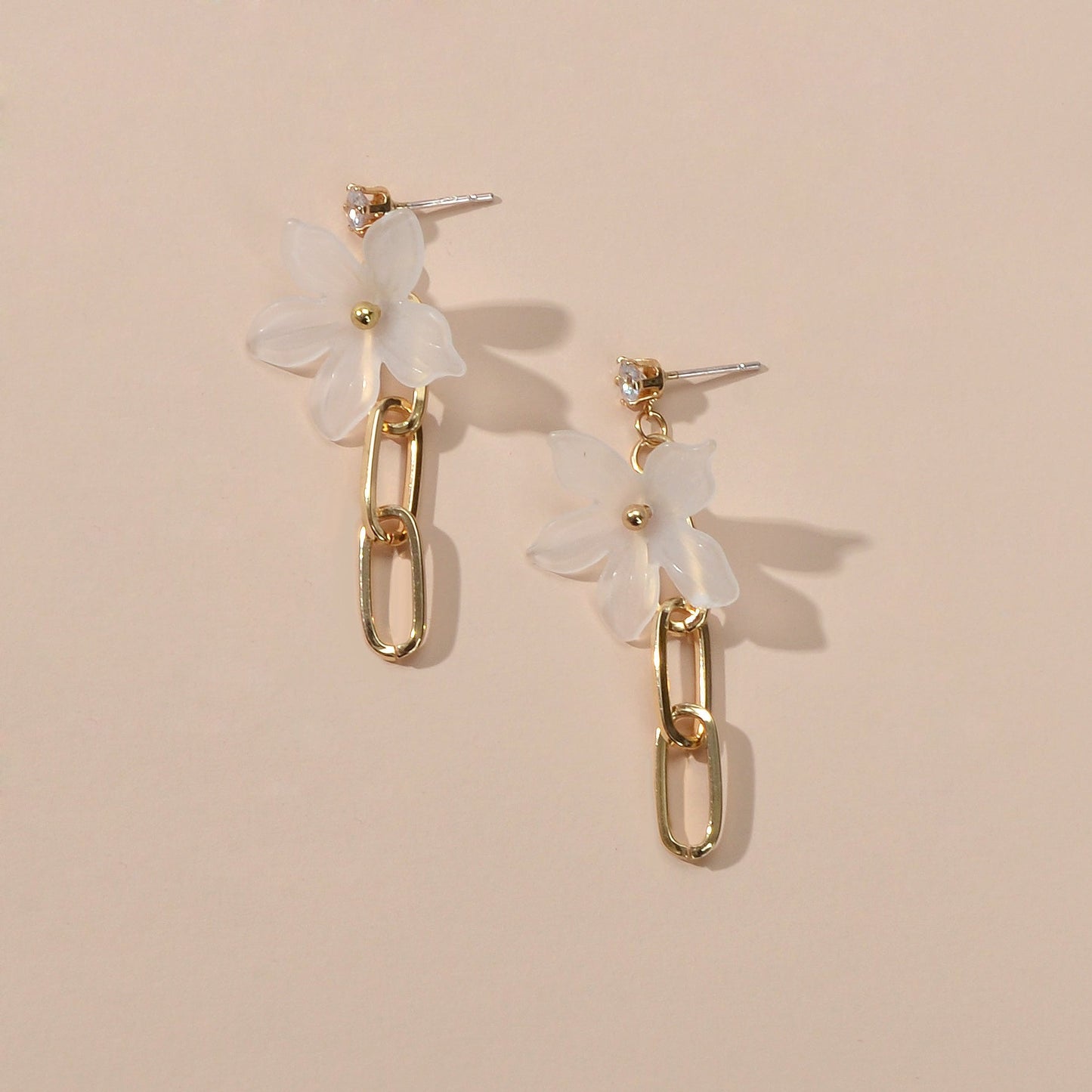 Designer Jewellery Gold Paperclip Chain Transparent Resin Flower Dangle Earrings - UrbanNest Co