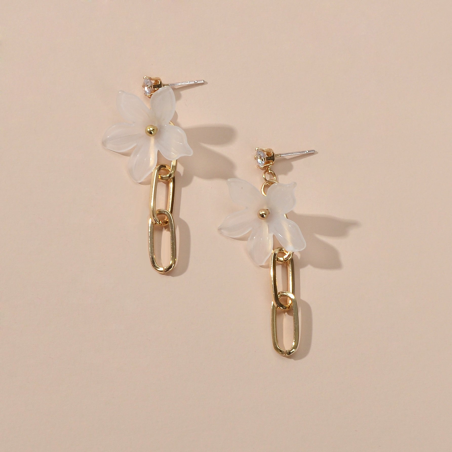 Designer Jewellery Gold Paperclip Chain Transparent Resin Flower Dangle Earrings - UrbanNest Co