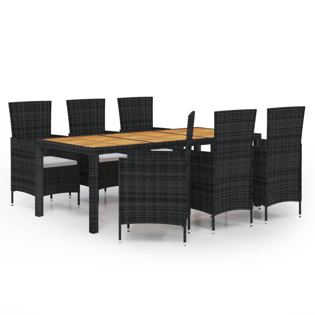 NNEVL 7 Piece Outdoor Dining Set with Cushions Poly Rattan Black - UrbanNest Co