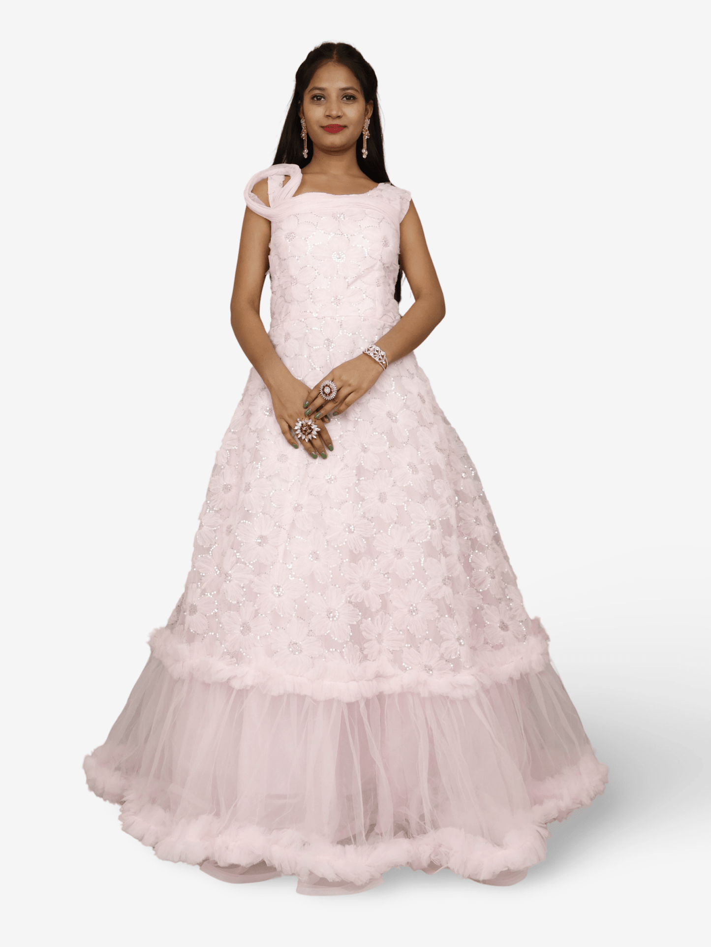 Pink Net Fabric Gown with Sequin Work by Shreekama - UrbanNest Co