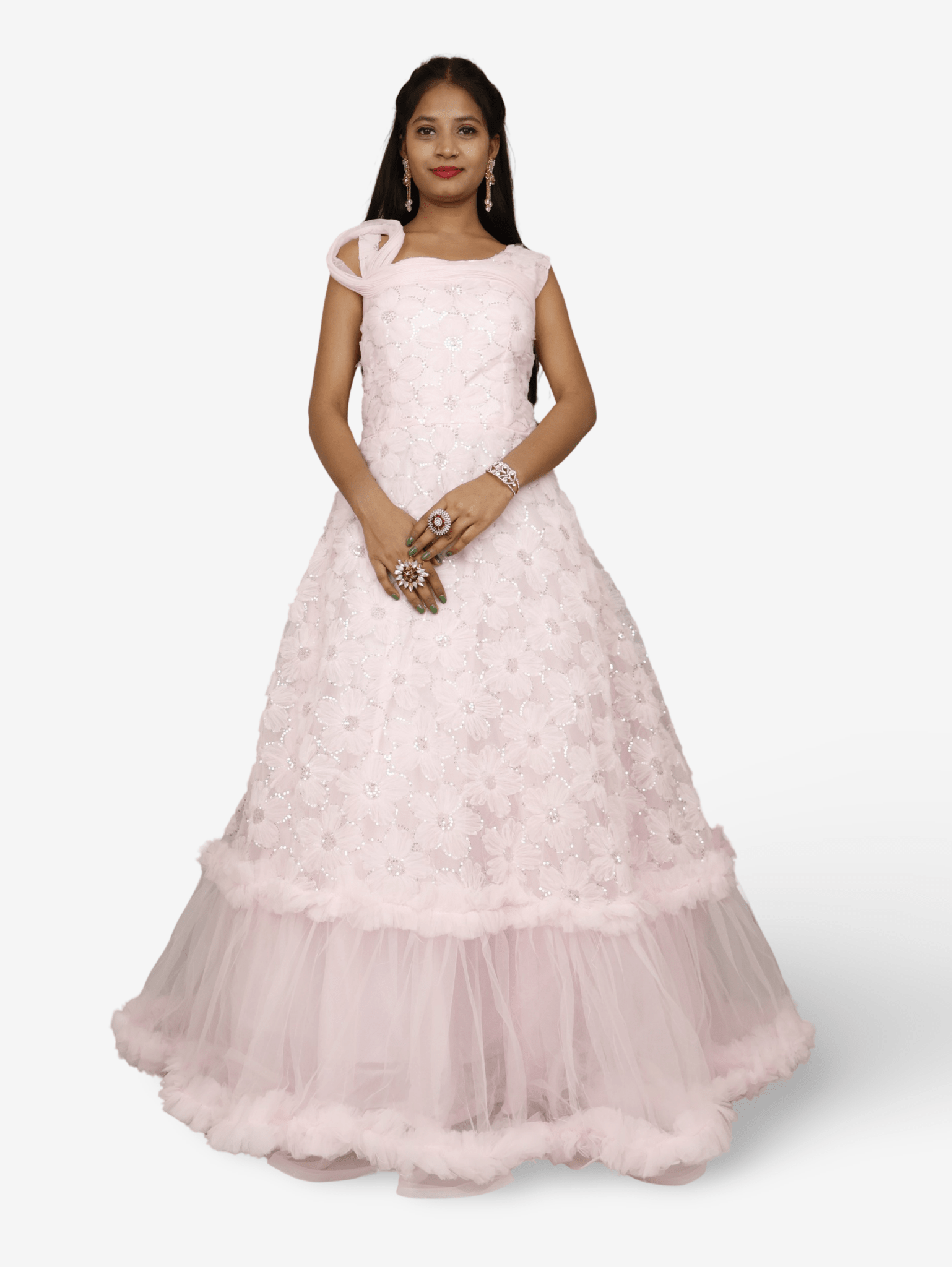 Pink Net Fabric Gown with Sequin Work by Shreekama - UrbanNest Co