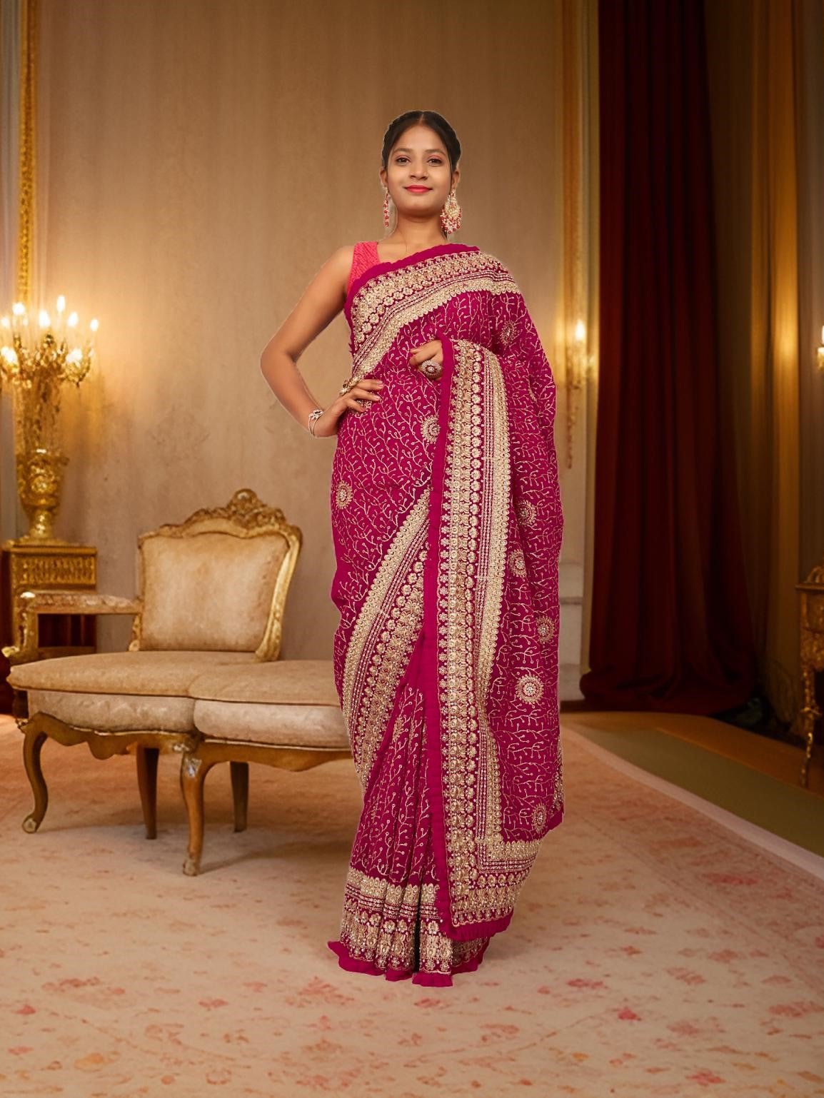 Designer Saree with Stone & Heavy Zari Work Embroidery Work by Shreekama - UrbanNest Co