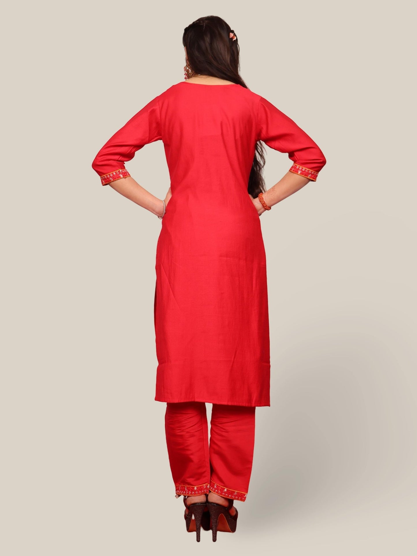 Rayon - Cotton Embroidered Straight Kurti Set with Pant and Dupatta - UrbanNest Co