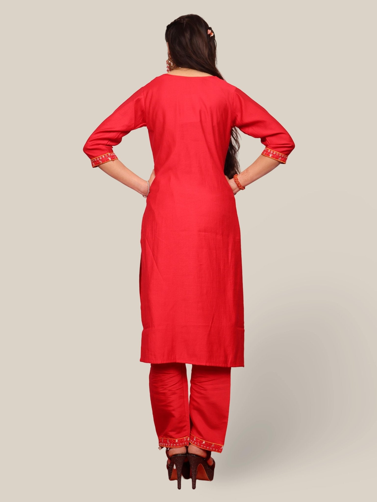 Rayon - Cotton Embroidered Straight Kurti Set with Pant and Dupatta - UrbanNest Co