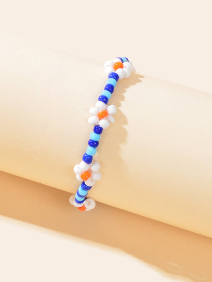 Bohemian Handmade Blue White Beaded Braided Flower Beach Anklet Foot Jewellery - UrbanNest Co