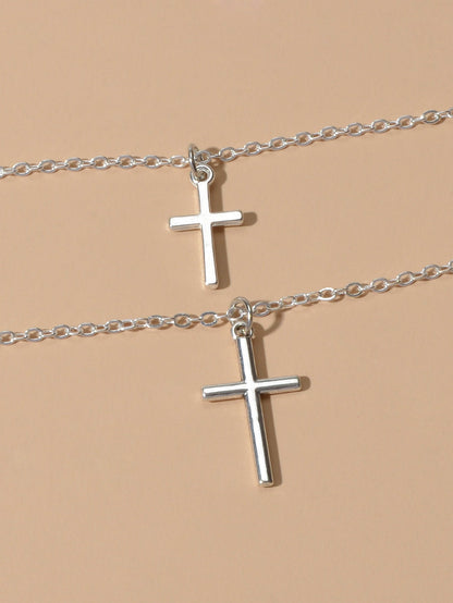 Fashion Jewellery Silver Chain Double layer Chain Cross Pendant Women Necklace - UrbanNest Co