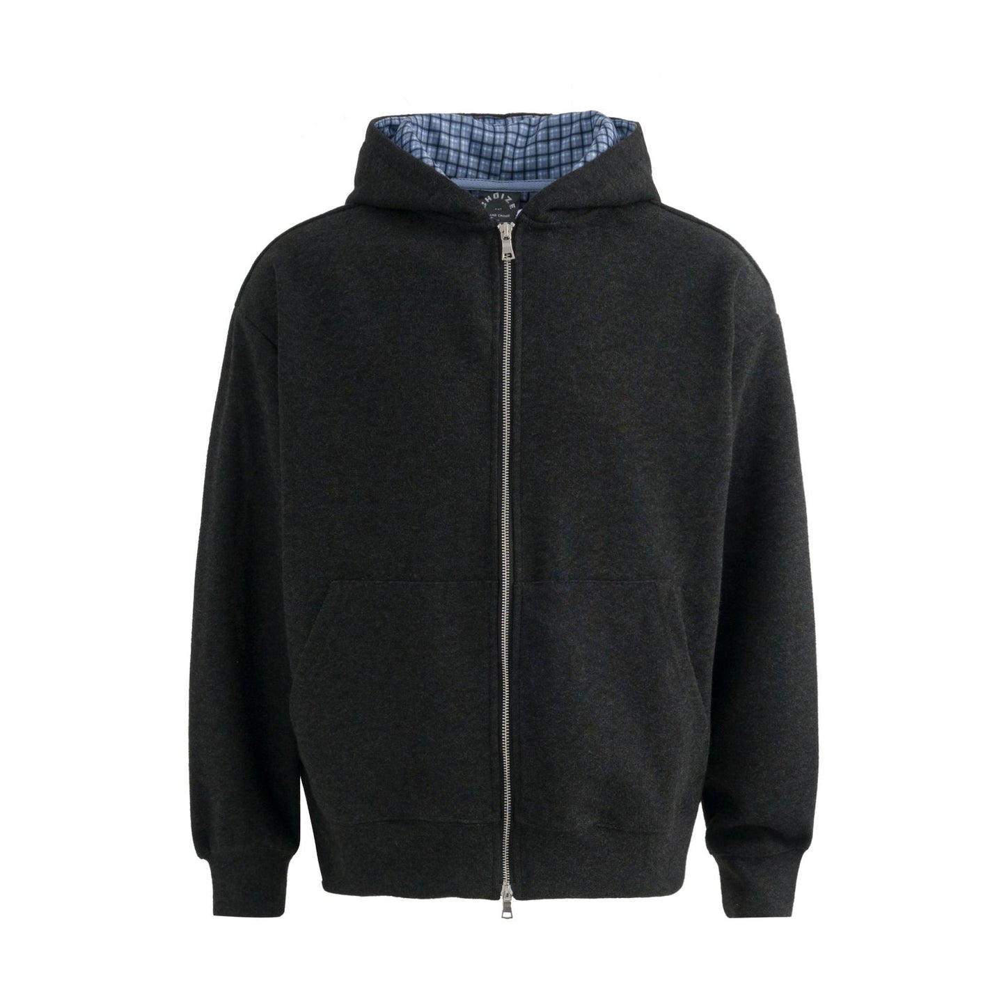 Plaid Lined Hooded Sweatshirt Jacket with Pearl Letters - UrbanNest Co