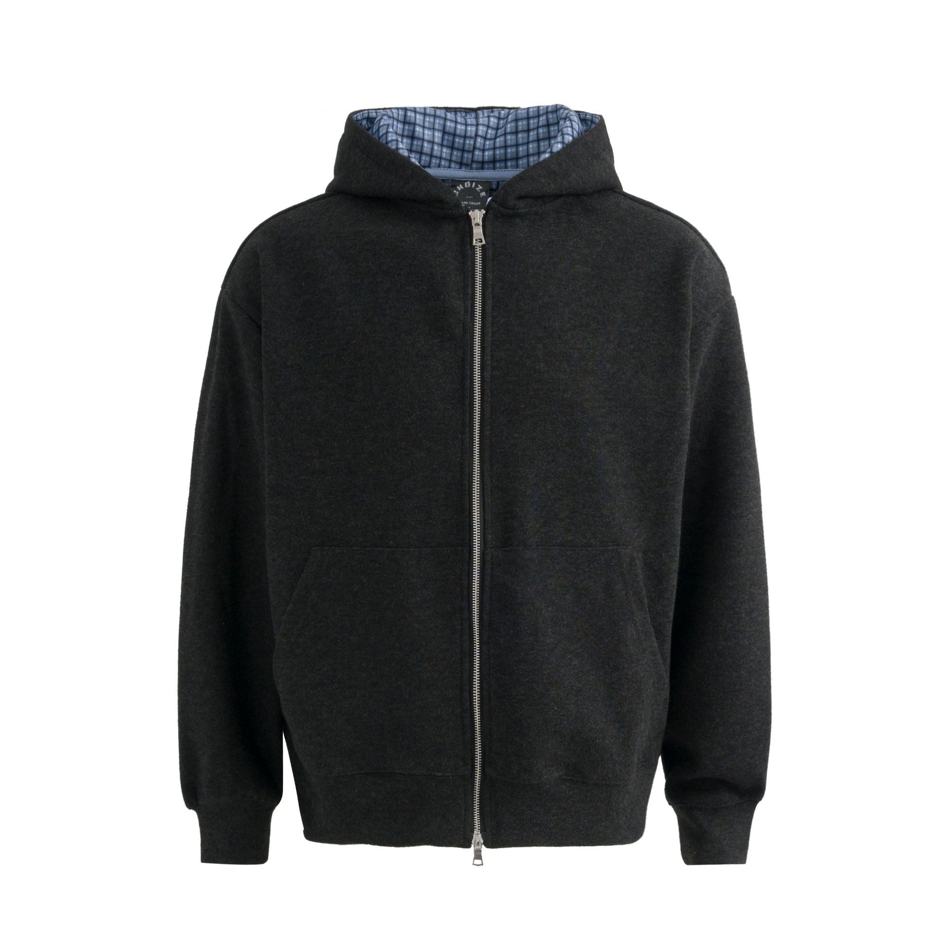 Plaid Lined Hooded Sweatshirt Jacket with Pearl Letters - UrbanNest Co