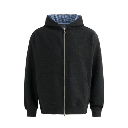 Plaid Lined Hooded Sweatshirt Jacket with Pearl Letters - UrbanNest Co