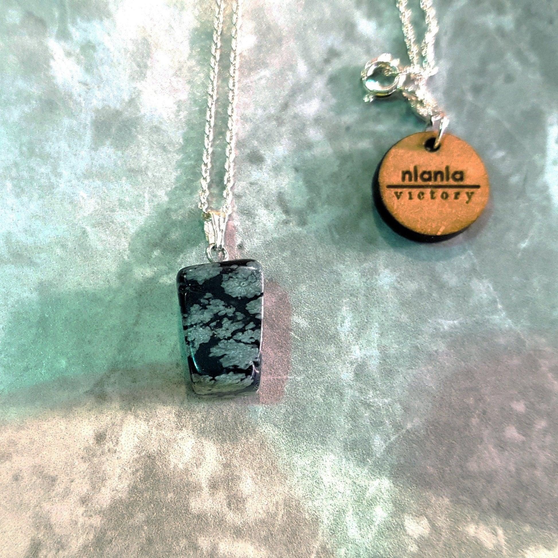 Snowflake Obsidian Sterling Silver Necklace, Raw Gemstone Necklace, Heart Pendant Necklace, Gemstone Necklace, Sterling Silver Necklace | by nlanlaVictory - UrbanNest Co