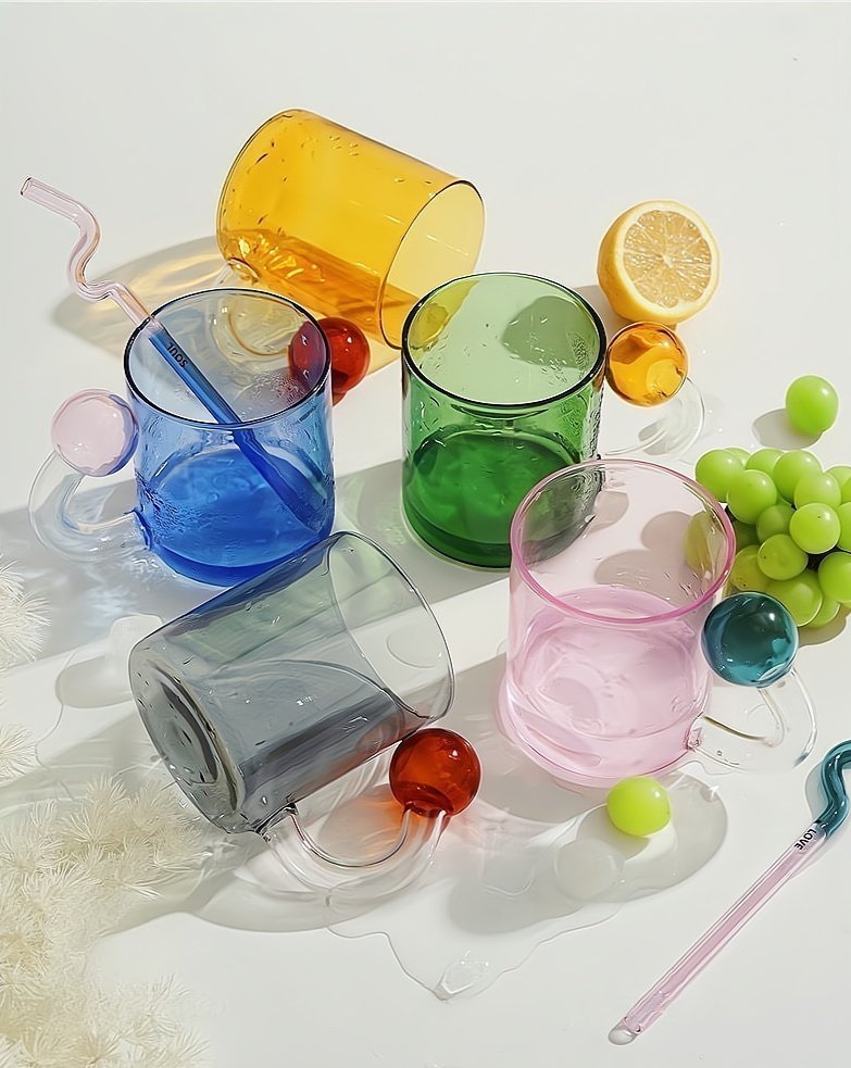 Hand Blown Lollipop Mugs - Whimsical Eclectic Dopamine Drinking Glasses for Coffee, Tea & Juice - UrbanNest Co