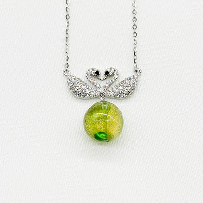 Sterling Silver Twin Swan Aroma Necklace - Gold Green | Energy & Healing | Diffuse on the go - UrbanNest Co