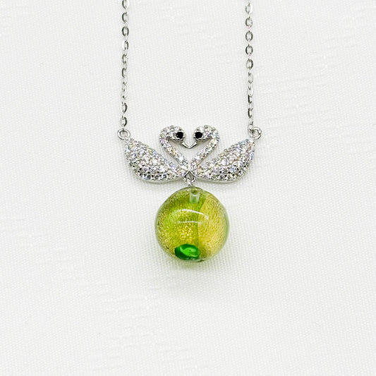 Sterling Silver Twin Swan Aroma Necklace - Gold Green | Energy & Healing | Diffuse on the go - UrbanNest Co