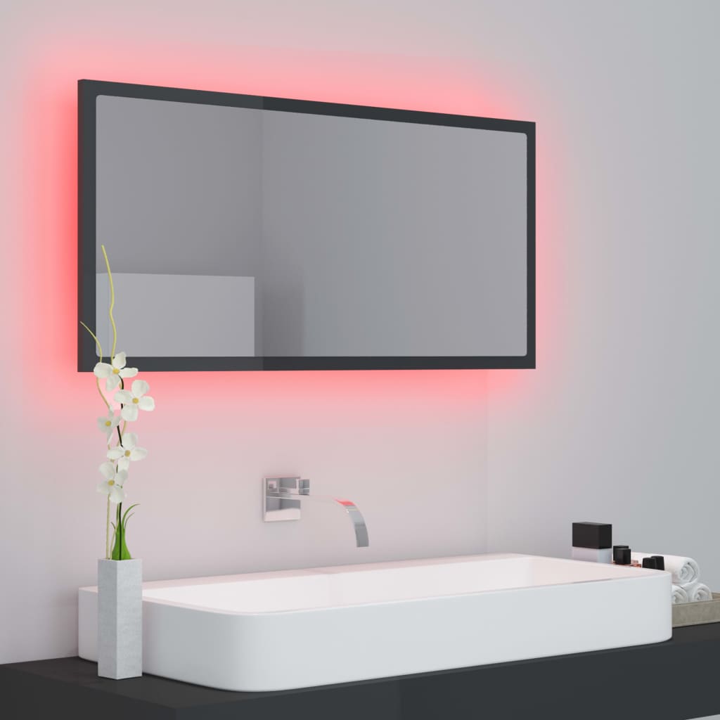 NNEVL LED Bathroom Mirror High Gloss Grey 90x8.5x37 cm Chipboard - UrbanNest Co