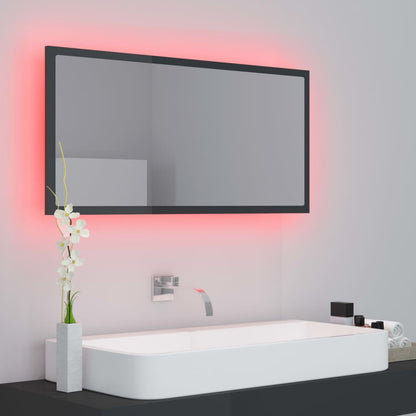 NNEVL LED Bathroom Mirror High Gloss Grey 90x8.5x37 cm Chipboard - UrbanNest Co