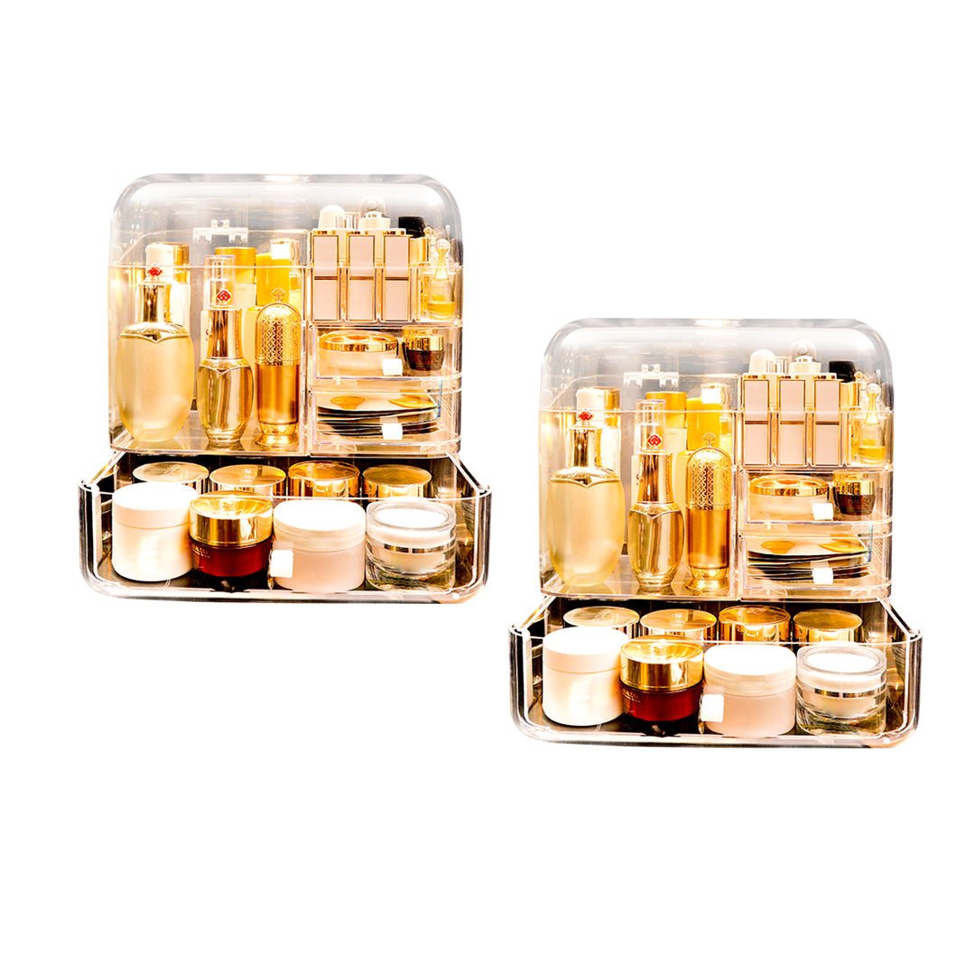 NNEAGS 2X Transparent Cosmetic Storage Box Clear Makeup Skincare Holder with Lid Drawers Waterproof Dustproof Organiser - UrbanNest Co