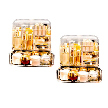 NNEAGS 2X Transparent Cosmetic Storage Box Clear Makeup Skincare Holder with Lid Drawers Waterproof Dustproof Organiser - UrbanNest Co