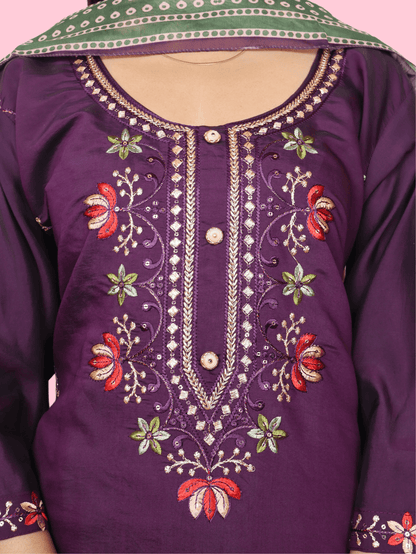 Rayon - Cotton Embroidered Straight Kurti with Pant and Dupatta - UrbanNest Co