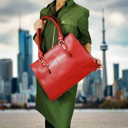 The Signature 17" Leather Laptop Bag, Red - UrbanNest Co