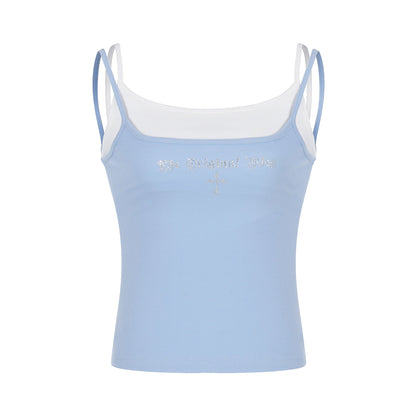 Letter Rhinestone Crochet Tank Sexy Fitted Slimming Inner Wear and Outer Layer Basic Top - UrbanNest Co