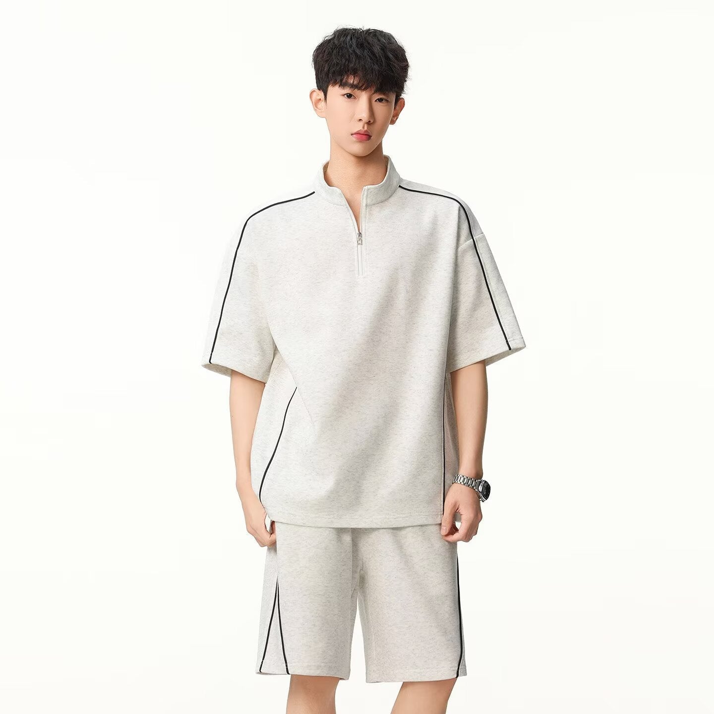 Lightweight Breathable Street - Style Striped Polo Shirt and Shorts Set for Men - UrbanNest Co
