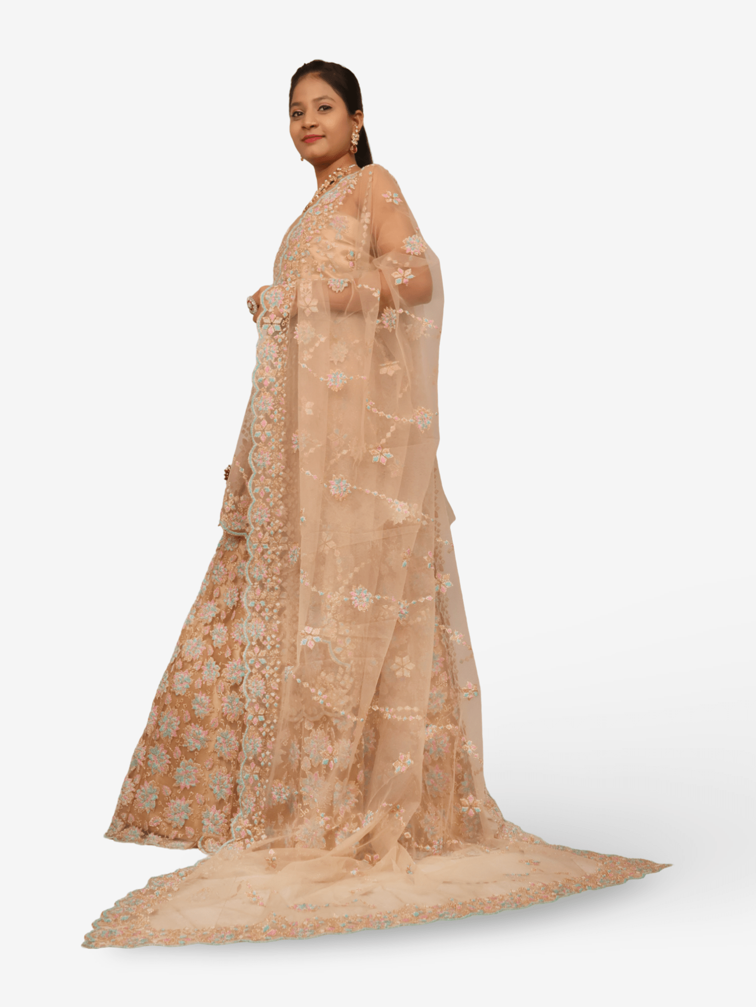 Semi - Stitched Lehenga with Soft Net Fabric & Multi beads work by Shreekama - UrbanNest Co