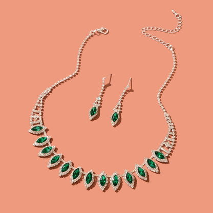 Luxurious Jewellery Set Green Imitation Gemstone Collar Necklace Dangle Earrings - UrbanNest Co