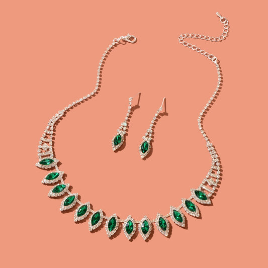 Luxurious Jewellery Set Green Imitation Gemstone Collar Necklace Dangle Earrings - UrbanNest Co