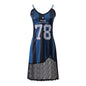 Blue and Black Striped Lace Spliced Strap Dress Slimming Mid - Length Dress - UrbanNest Co