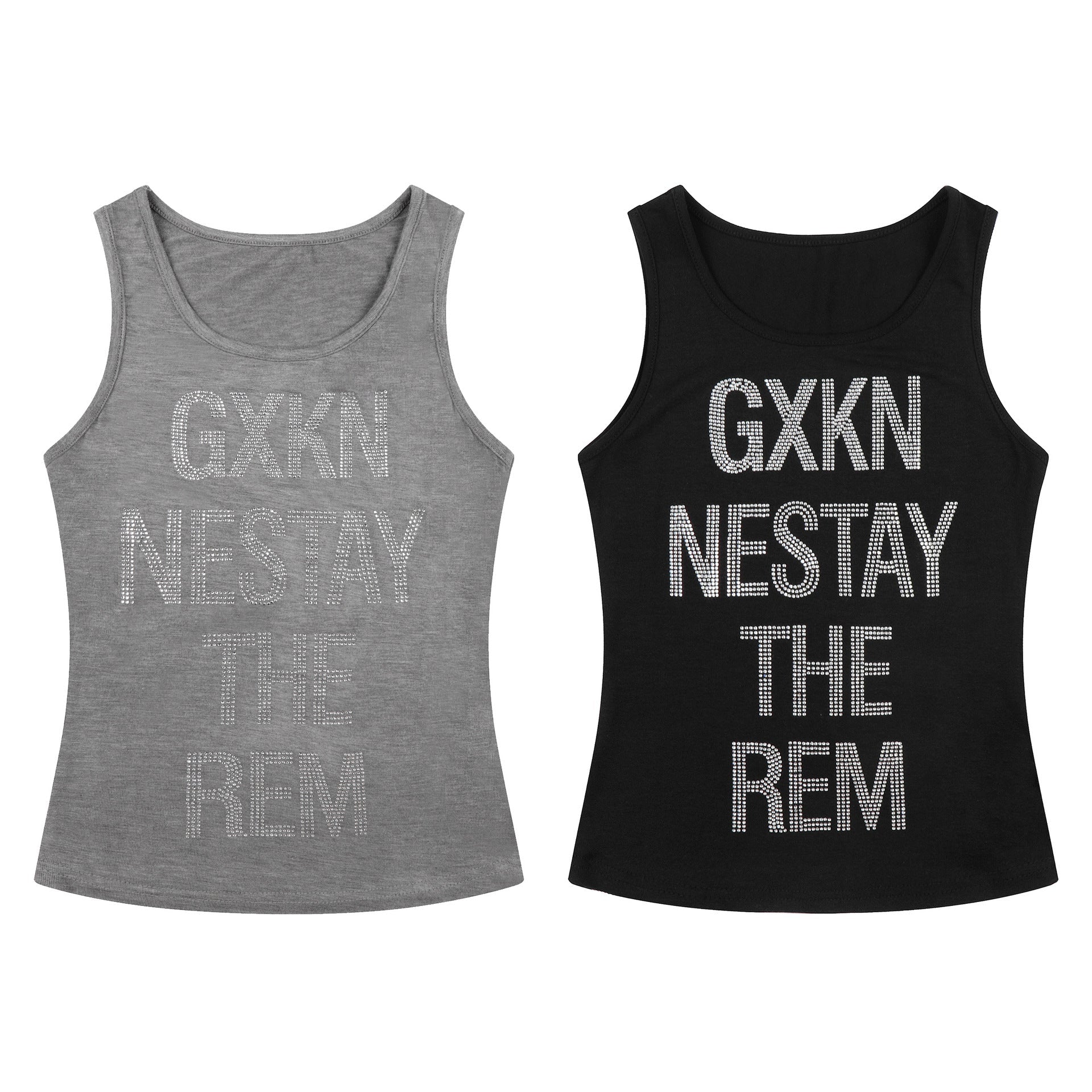 Letter Embellished Sleeveless Crop Top , Outer or Inner Layer Basic Shirt - UrbanNest Co