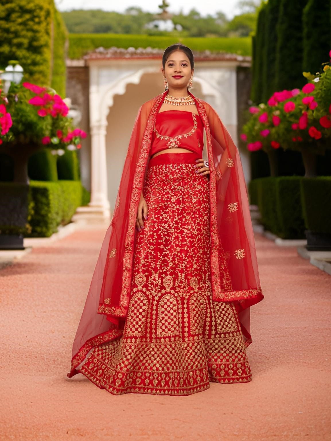 Semi - Stitched Lehenga with Soft Net Fabric & Zari Thread Work by Shreekama - UrbanNest Co