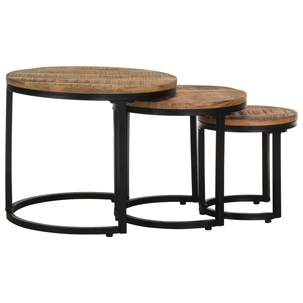 NNEVL Side Tables 3 pcs Rough Mango Wood - UrbanNest Co