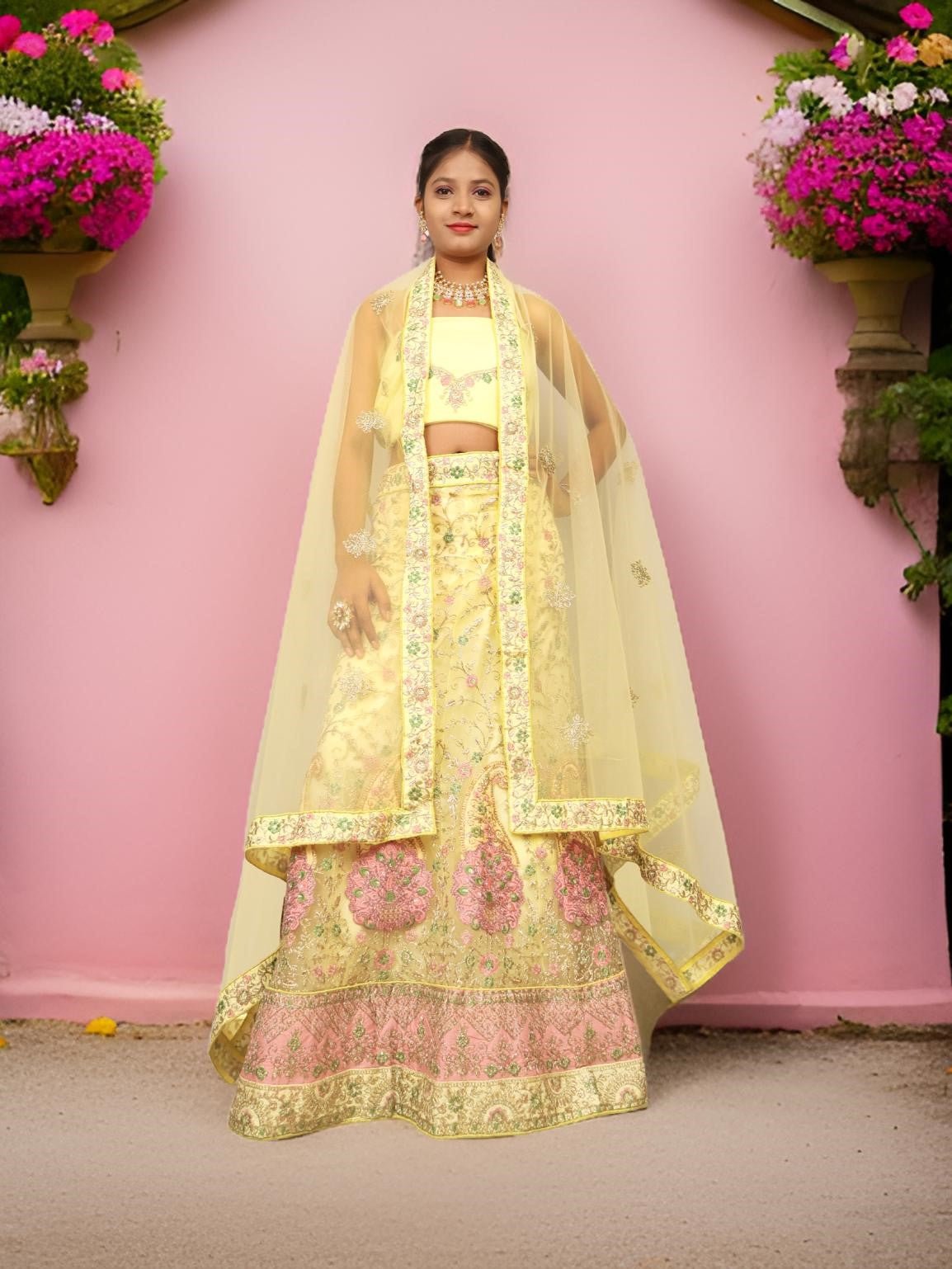 Semi - Stitched Lehenga with Soft Net Fabric & Zari Thread Work by Shreekama - UrbanNest Co