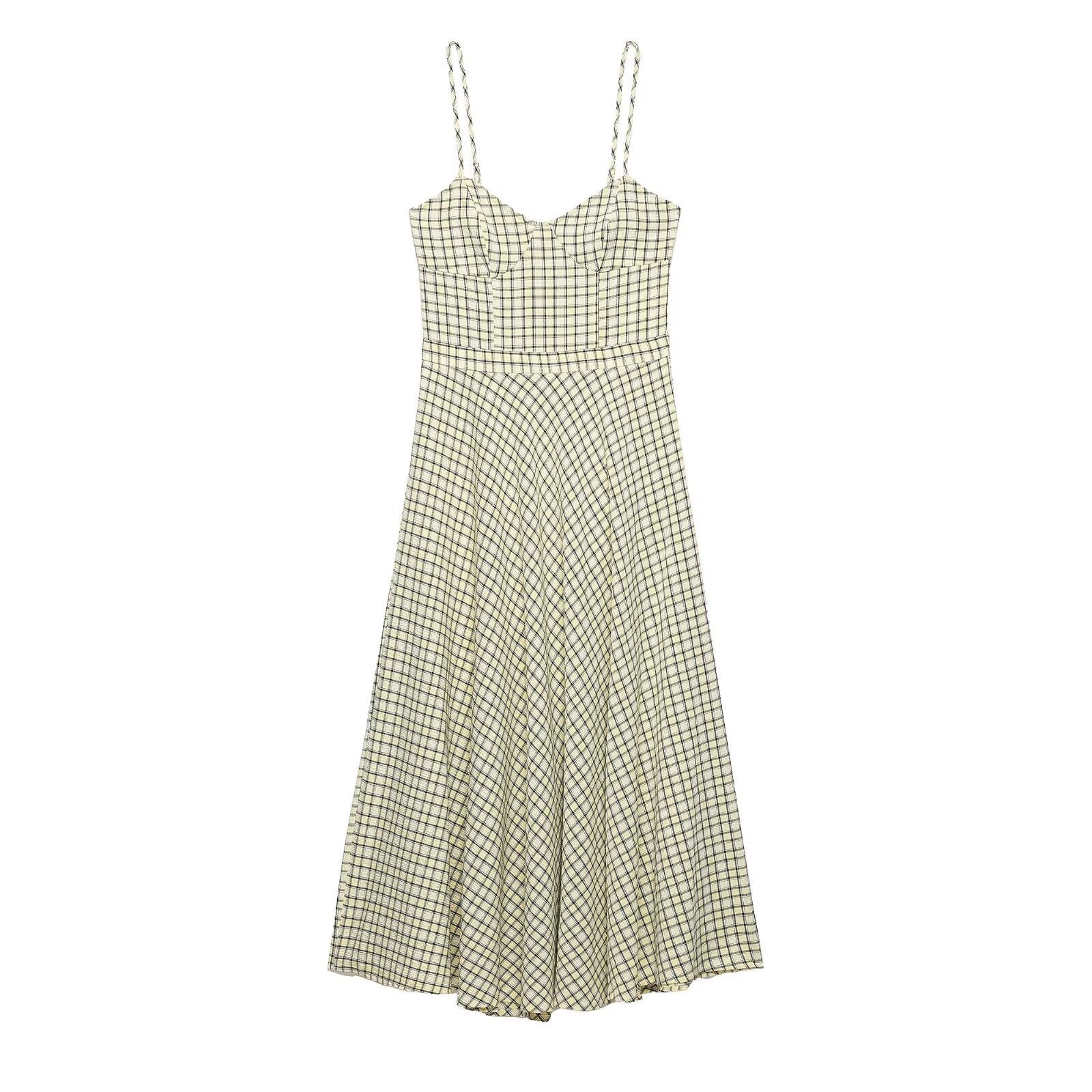 Checkered camisole MIDI dress for women's wear - UrbanNest Co