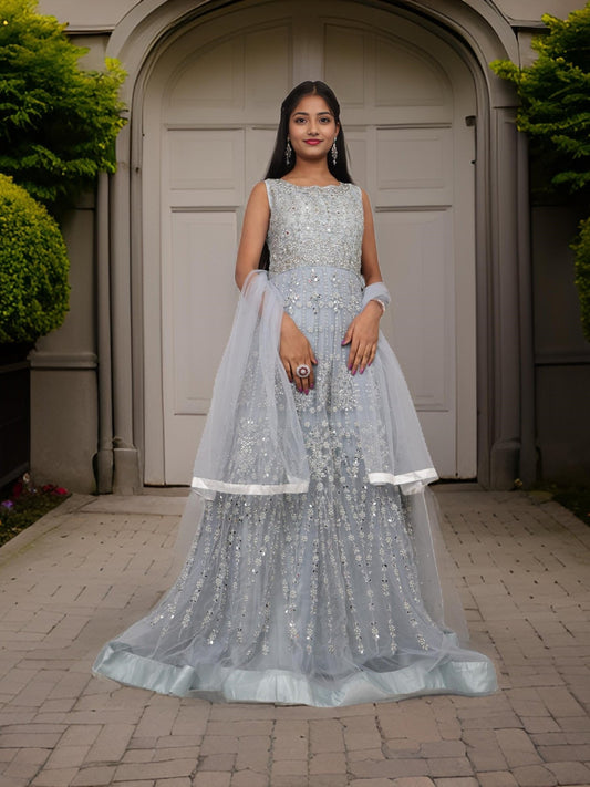 Net Fabric Gown with Pearl & Embroidery by Shreekama - UrbanNest Co