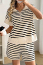 Stripe Colorblock Zip Polo & Drawstring Shorts Set - UrbanNest Co