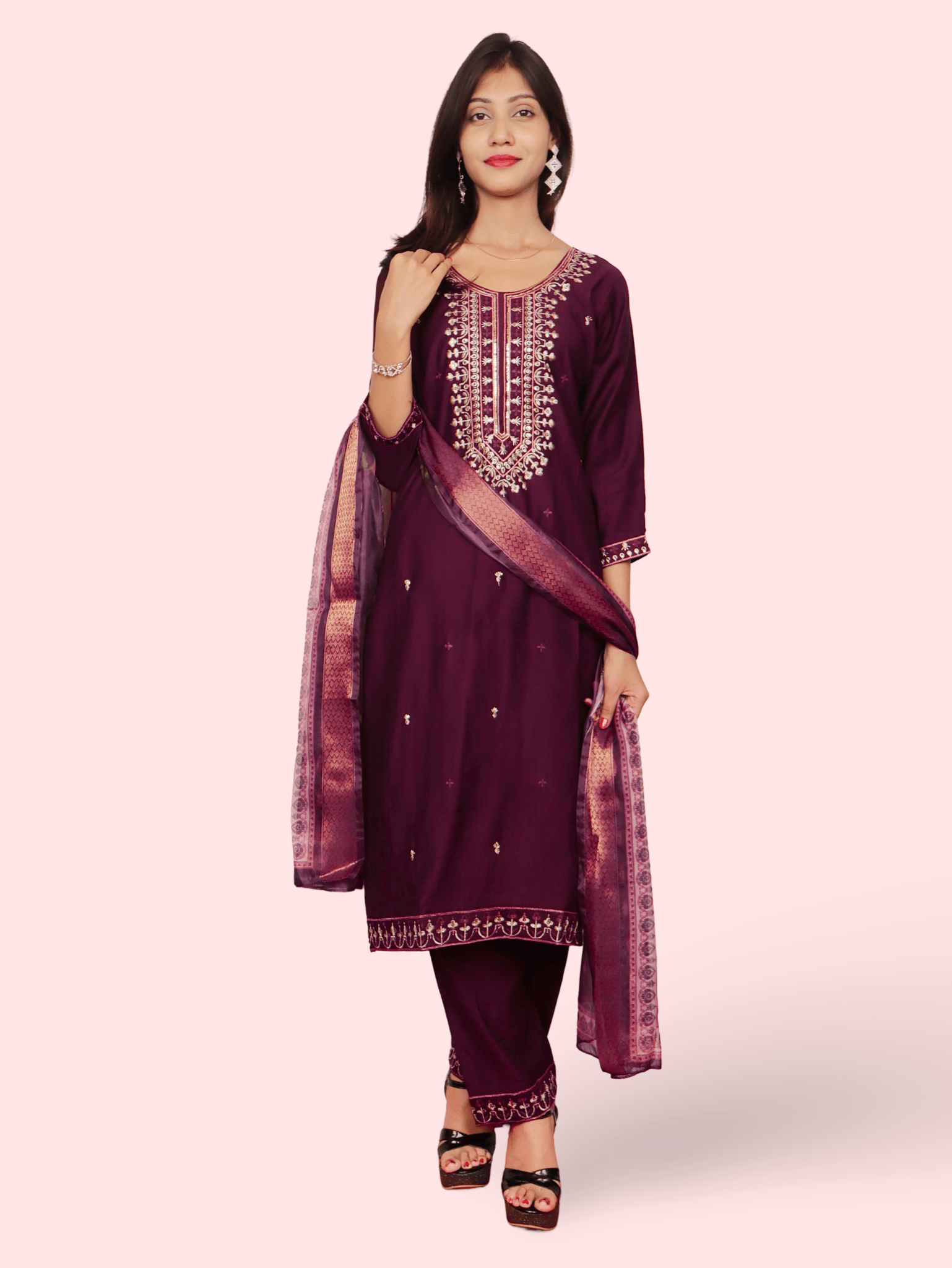 Rayon - Cotton Embroidered Straight Kurti with Pant and Dupatta - UrbanNest Co