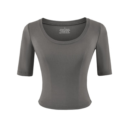 Round neck mid sleeve T-shirt for women - UrbanNest Co