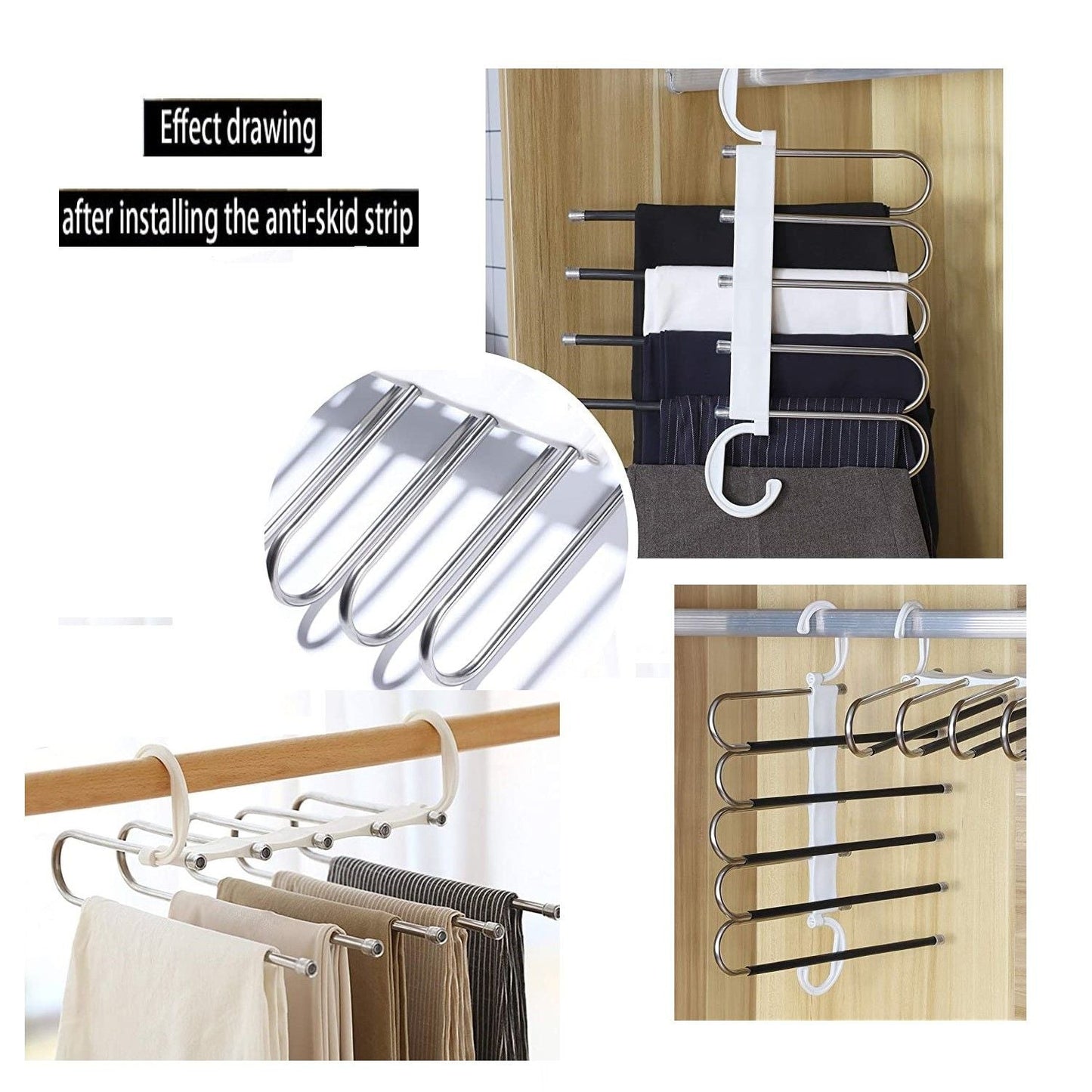NNEDSZ 2 Pack Adjustable Multi - Layer 5 in 1 Pants Hanger for Wardrobe and Home Storage (White) - UrbanNest Co