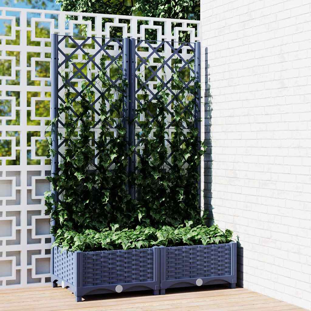 NNEVL Garden Planter with Trellis Blue Grey 80x40x121.5 cm PP - UrbanNest Co